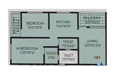 Floor plan of 2 BHK 632 Sq. Ft. Apartment in Aditya Sai Ganesh, Pune