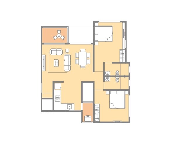 Floor plan of 2 BHK 800 Sq. Ft. Apartment in Aditya Vivaaz, Pune