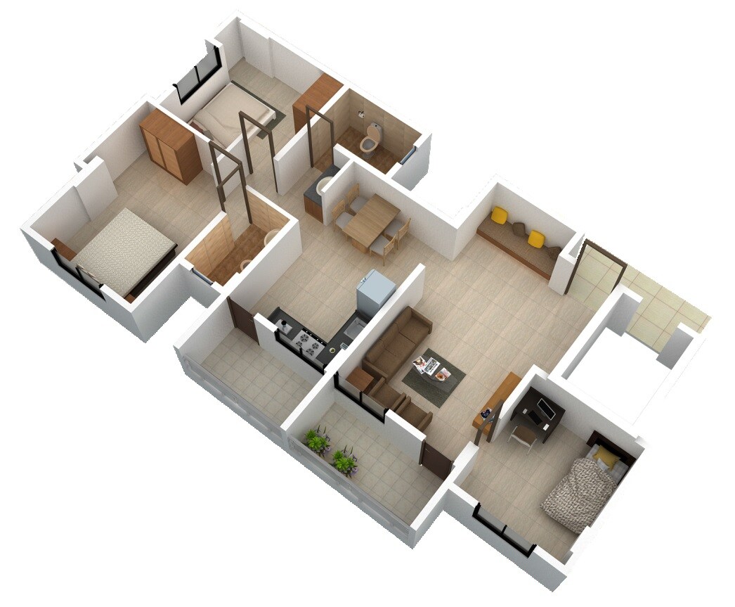 Floor plan of 2 BHK 571 Sq. Ft. Apartment in Adityaraj Nakshatra, Pune