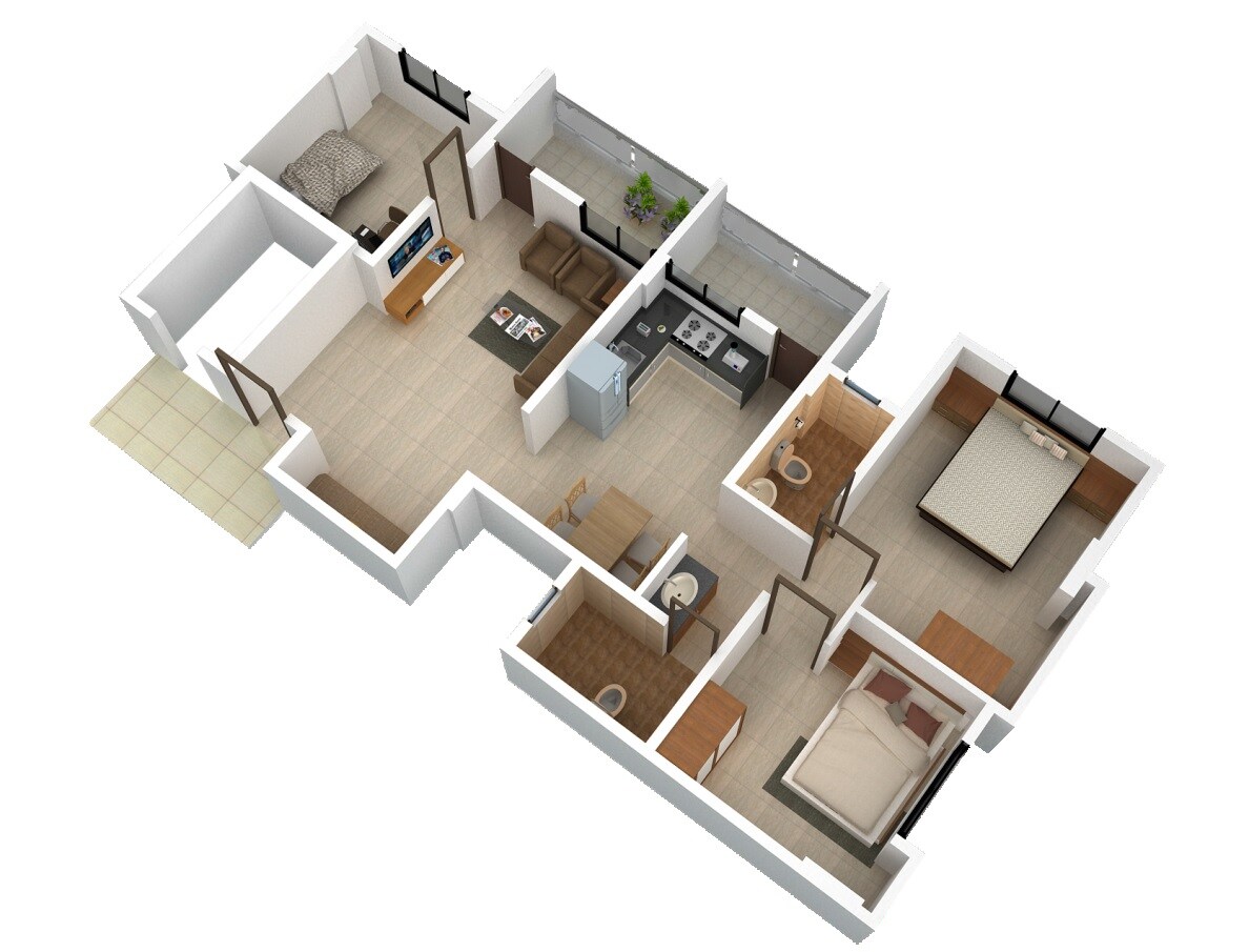 Floor plan of 2 BHK 748 Sq. Ft. Apartment in Adityaraj Nakshatra, Pune