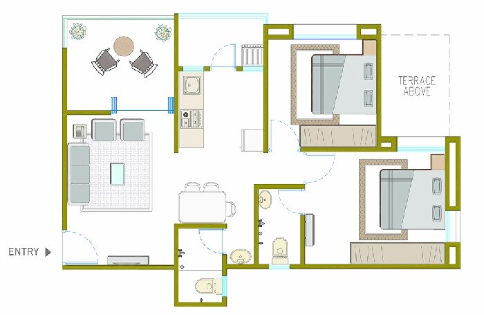 2 BHK 571 Sq. Ft. Apartment