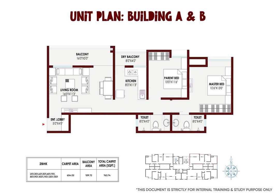 Floor plan of 2 BHK 763 Sq. Ft. Apartment in Adya Queensland, Pune