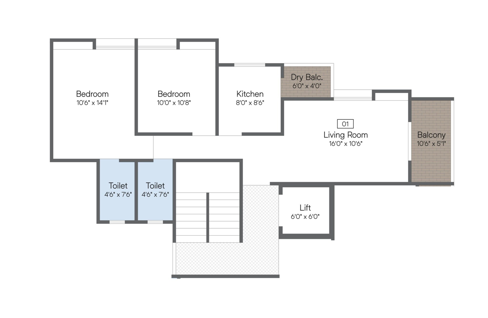 Floor plan of 2 BHK 757 Sq. Ft. Apartment in Agarwal Belvedere, Pune