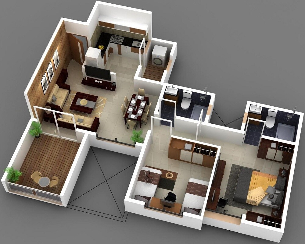 Floor plan of 2 BHK 731 Sq. Ft. Apartment in Ahura Ecopolitan, Pune