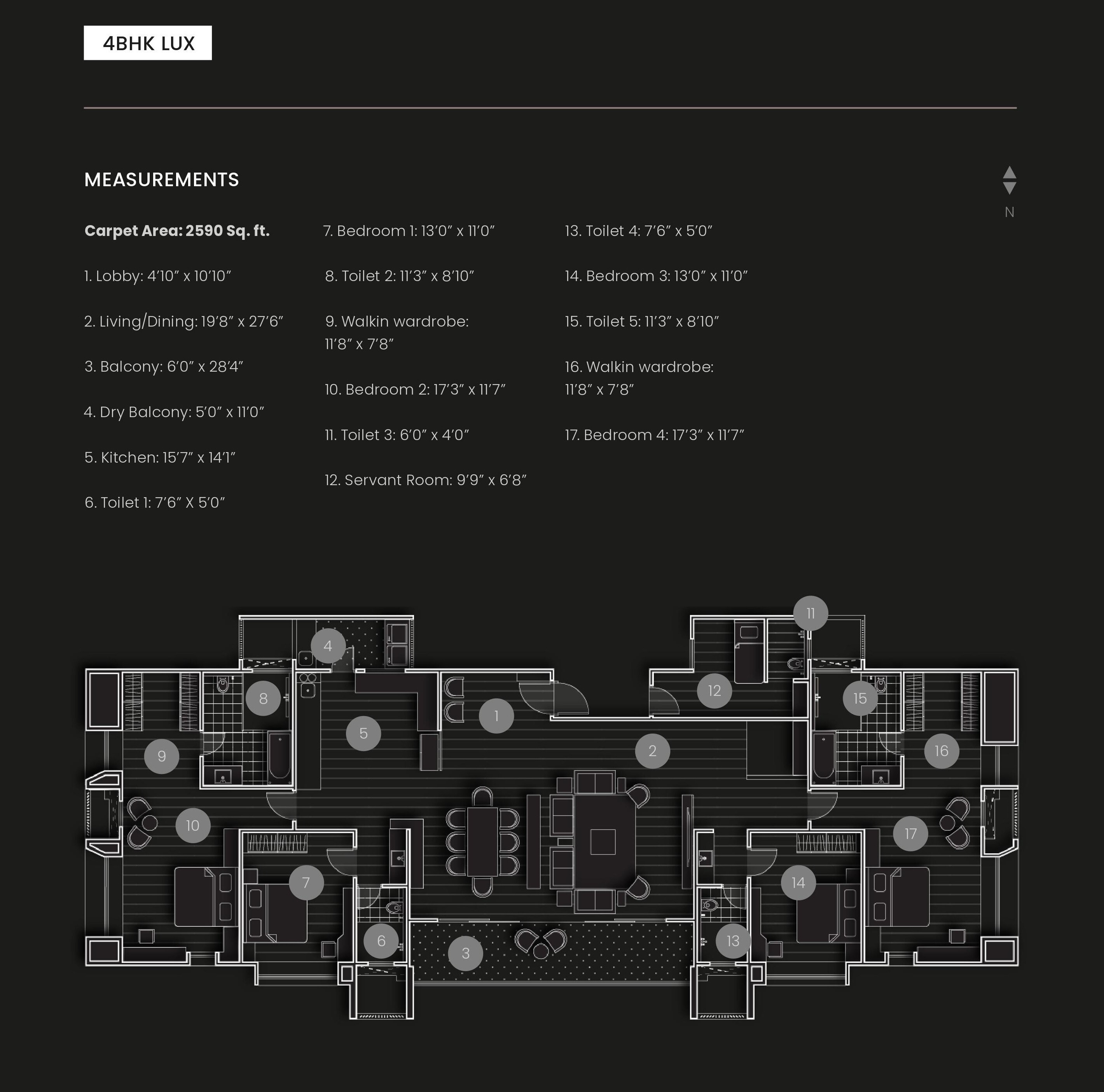 Floor plan of 4 BHK 2590 Sq. Ft. Apartment in Aishwarya CHS, Pune