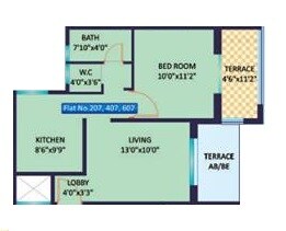 Floor plan of 1 BHK 437 Sq. Ft. Apartment in Aishwarya Laxmi, Pune