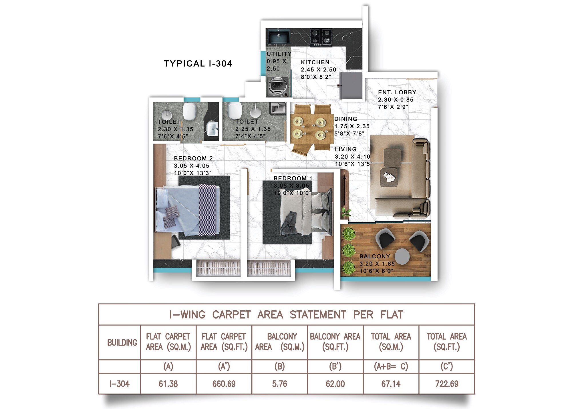 2 BHK 723 Sq. Ft. Apartment