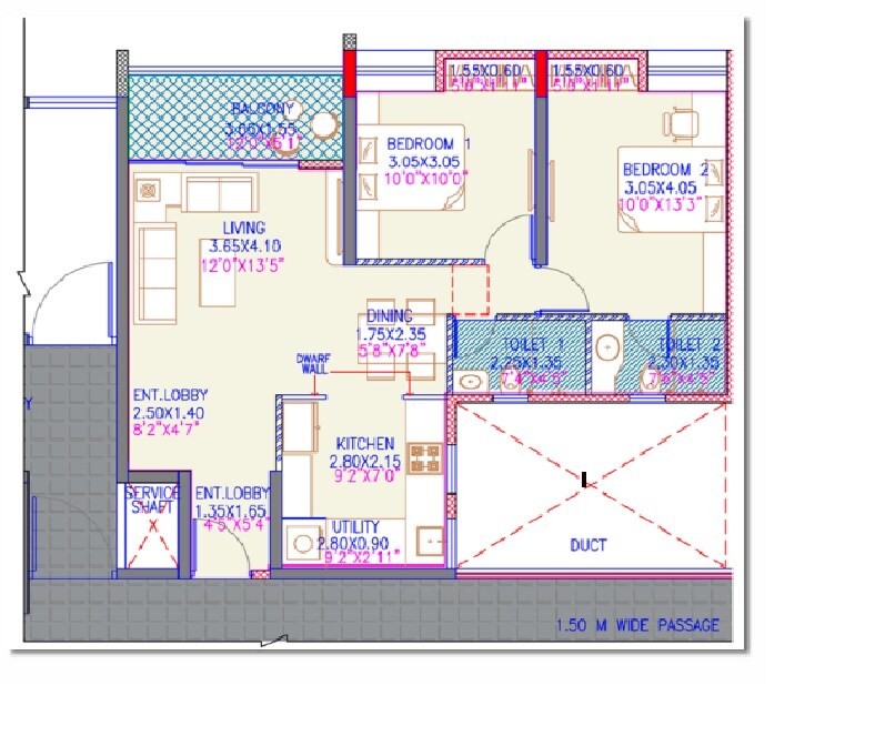 Floor plan of 2 BHK 786 Sq. Ft. Apartment in Aishwaryam 57 Elevate, Pune