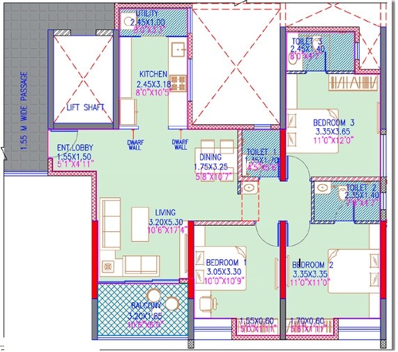 3 BHK 999 Sq. Ft. Apartment