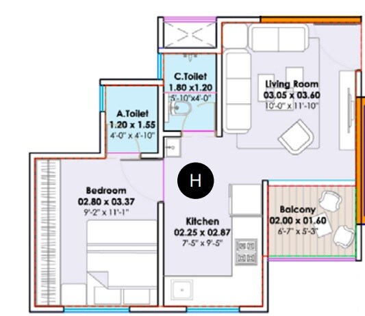 1 BHK 400 Sq. Ft. Apartment