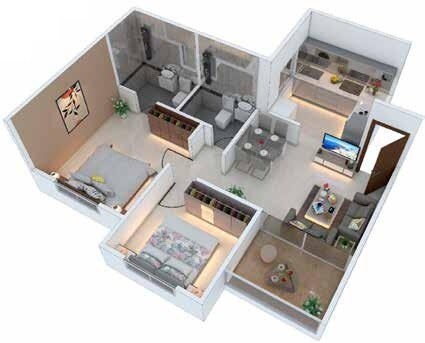 2 BHK 458 Sq. Ft. Apartment