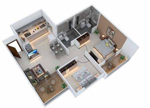 Floor plan of 2 BHK 690 Sq. Ft. Apartment in Aishwaryam Gaurav, Pune