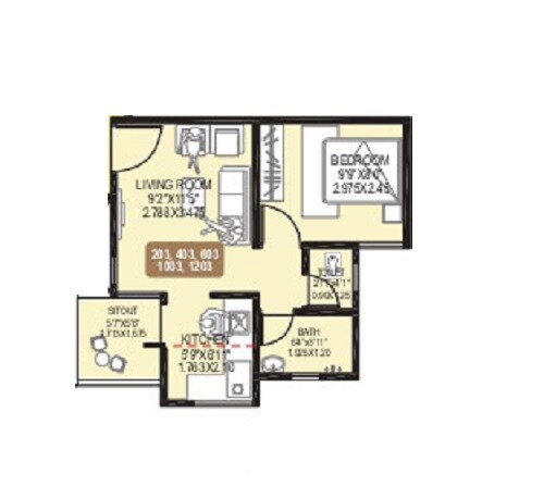 Floor plan of 1 BHK 316 Sq. Ft. Apartment in Aishwaryam Hamara, Pune