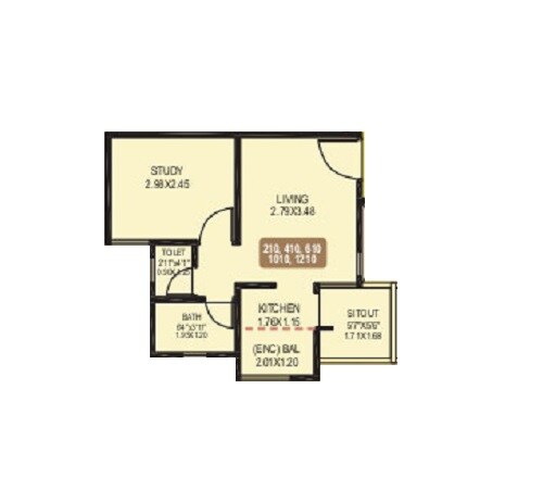 Floor plan of 1 BHK 376 Sq. Ft. Apartment in Aishwaryam Hamara, Pune
