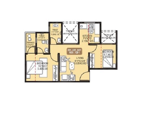 Floor plan of 2 BHK 489 Sq. Ft. Apartment in Aishwaryam Hamara, Pune
