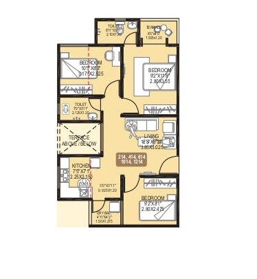 Floor plan of 3 BHK 521 Sq. Ft. Apartment in Aishwaryam Hamara, Pune