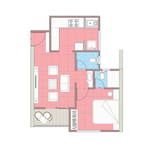 Floor plan of 1 BHK 416 Sq. Ft. Apartment in Aishwaryam Insignia, Pune