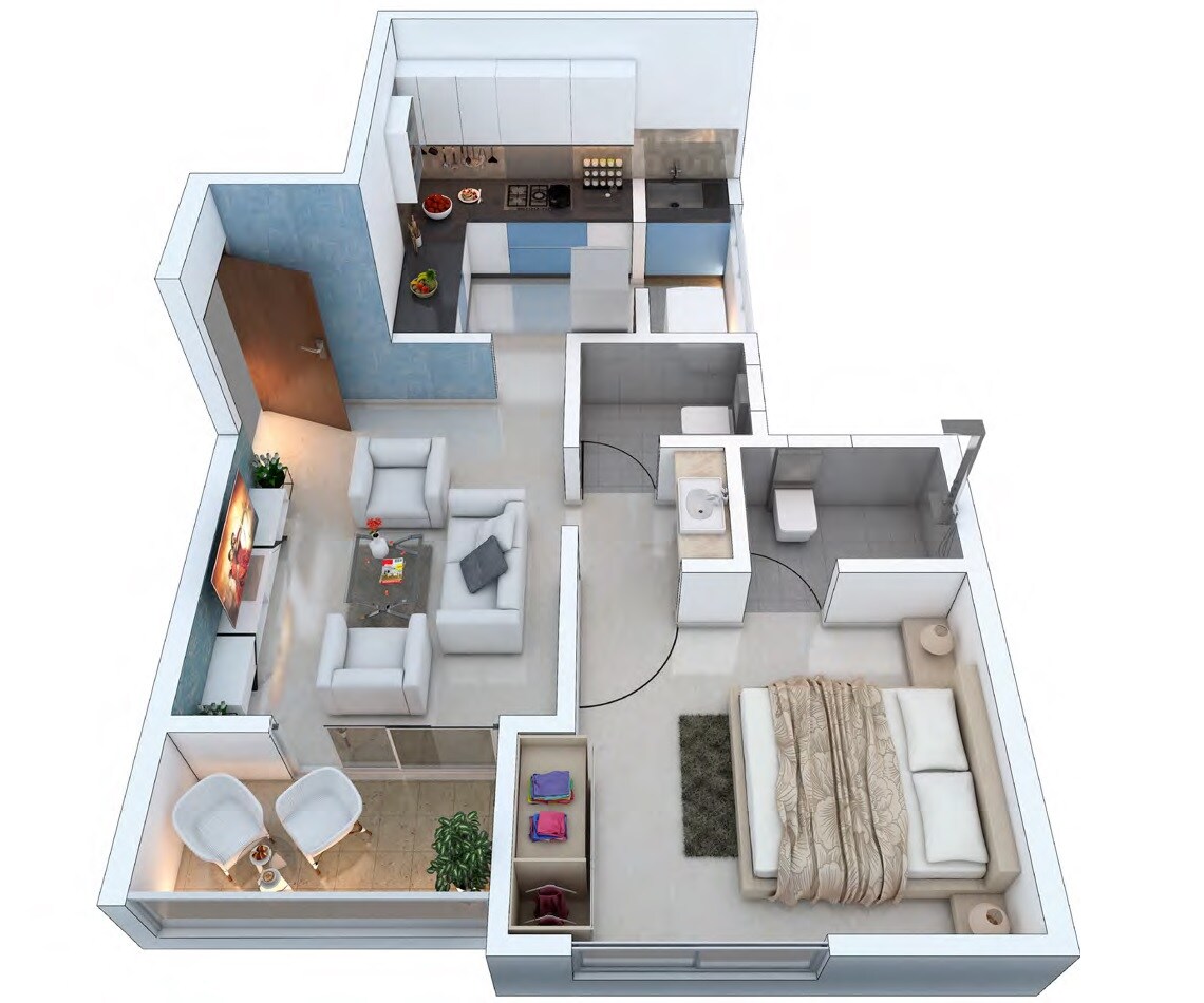 Floor plan of 1 BHK 449 Sq. Ft. Apartment in Aishwaryam Insignia, Pune