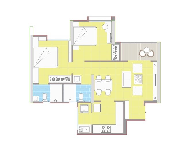 Floor plan of 2 BHK 628 Sq. Ft. Apartment in Aishwaryam Insignia, Pune