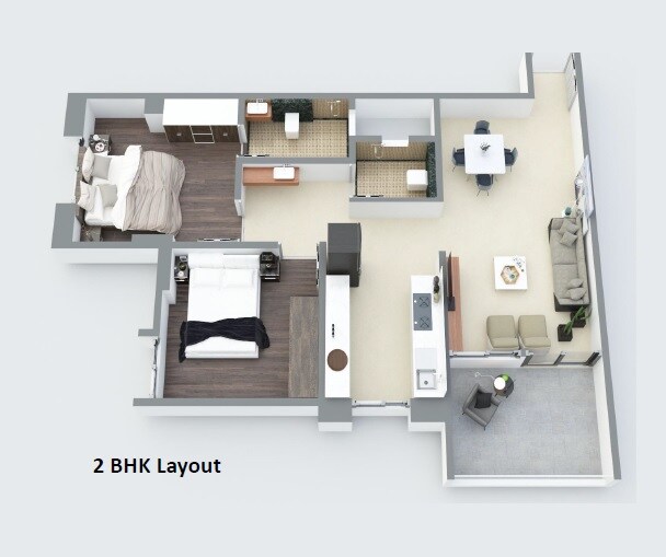 Floor plan of 2 BHK 781 Sq. Ft. Apartment in Ajax Global Lifestyle, Pune