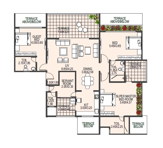 Floor plan of 3 BHK 2240 Sq. Ft. Apartment in Ajit Buttepatil Angelle Hills Version T, Pune