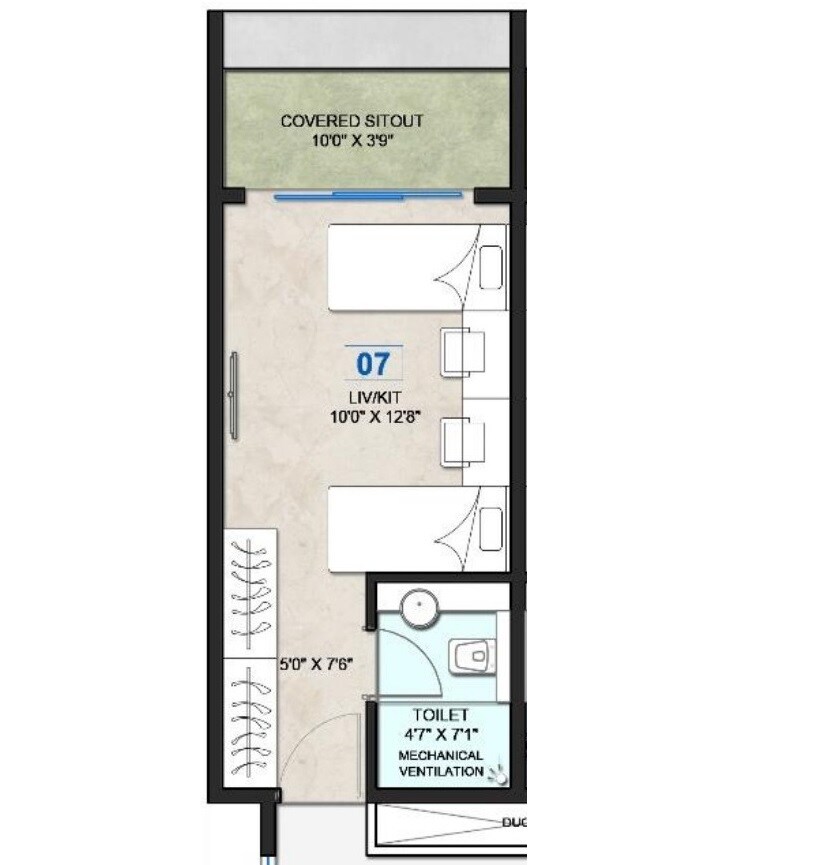 Floor plan of 306 Sq. Ft. Studio in Ajitesh Bougain Studio, Pune