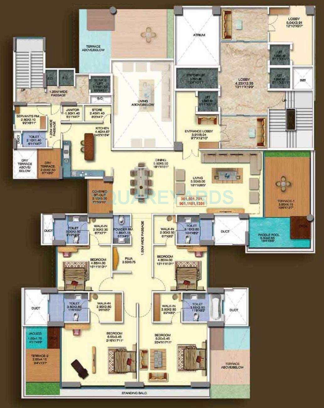 Floor plan of 4 BHK 5850 Sq. Ft. Apartment in Ajmera Aria, Pune