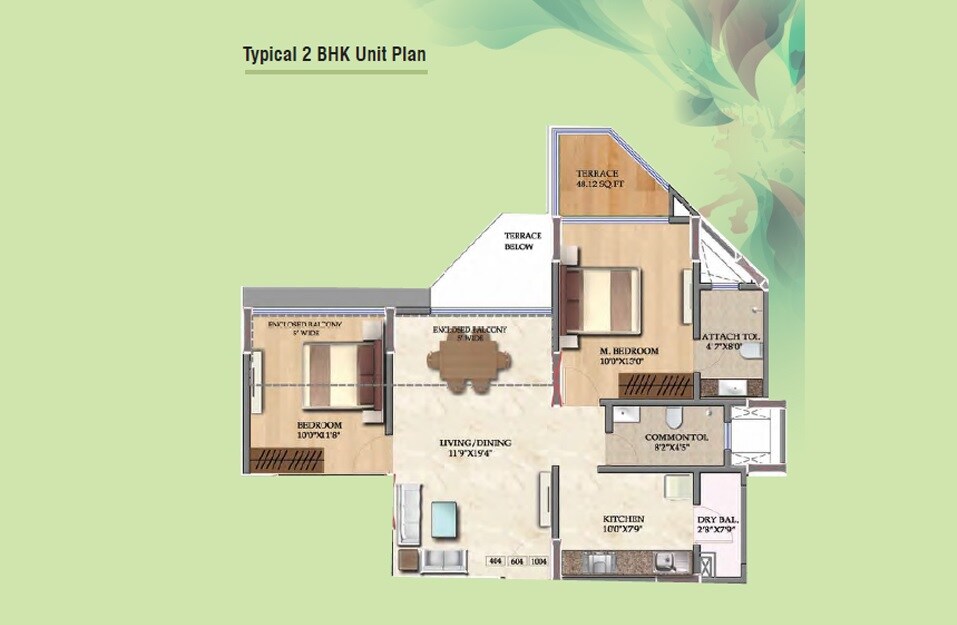 Floor plan of 2 BHK 717 Sq. Ft. Apartment in Ajmera Exotica, Pune