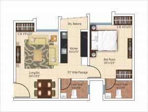 Floor plan of 1 BHK 430 Sq. Ft. Apartment in Ajmera Heritage City Phase I, Pune