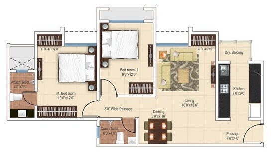 2 BHK 636 Sq. Ft. Apartment