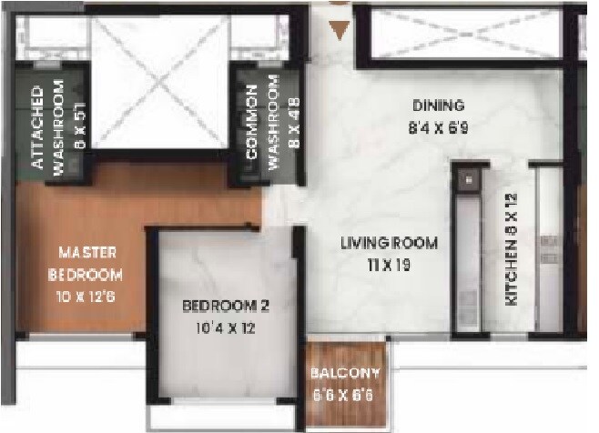 2 BHK 812 Sq. Ft. Apartment