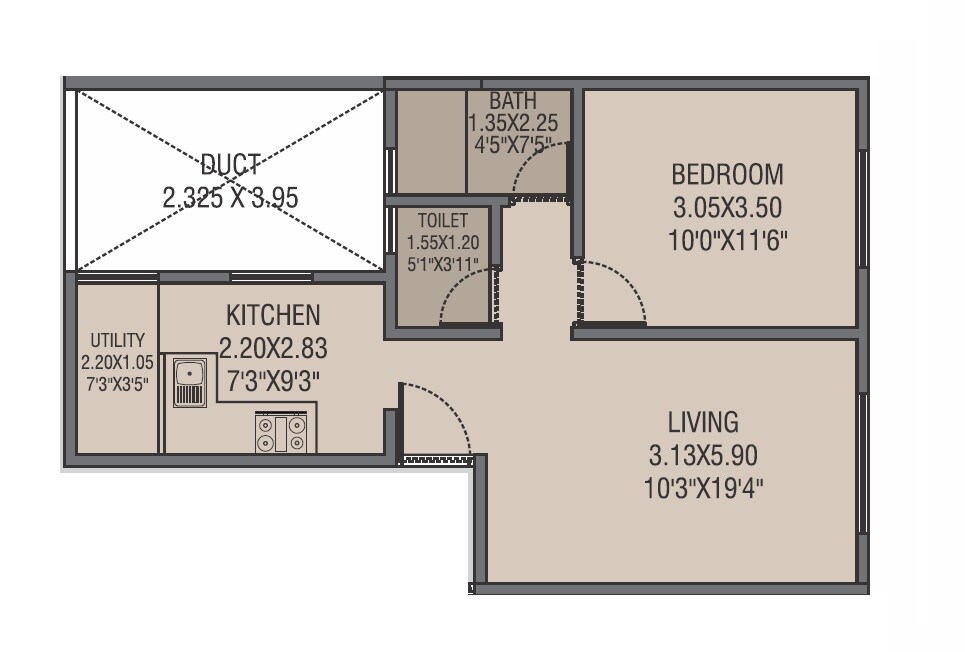 Floor plan of 1 BHK 526 Sq. Ft. Apartment in Akanksha The Camelia, Pune