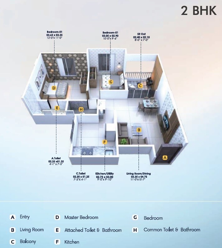 Floor plan of 2 BHK 676 Sq. Ft. Apartment in Aksha Ambar Dudulgaon, Pune