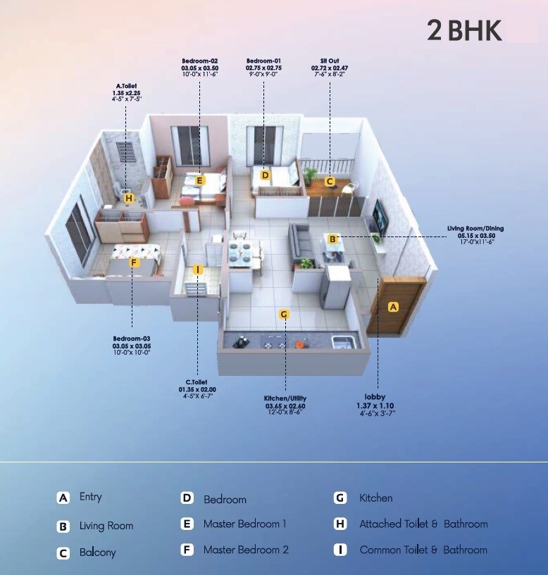Floor plan of 2 BHK 800 Sq. Ft. Apartment in Aksha Ambar Dudulgaon, Pune