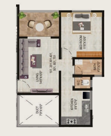 Floor plan of 1 BHK 471 Sq. Ft. Apartment in Aksha Casa Millennium, Pune