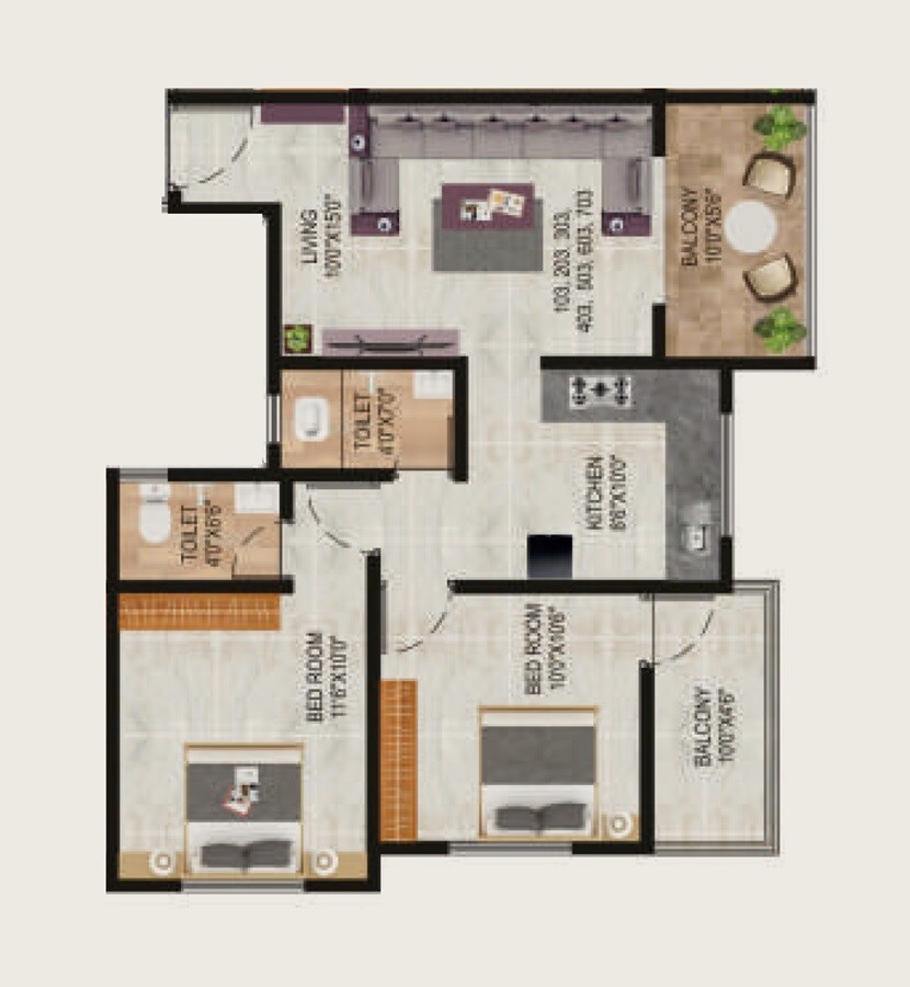 Floor plan of 2 BHK 681 Sq. Ft. Apartment in Aksha Casa Millennium, Pune