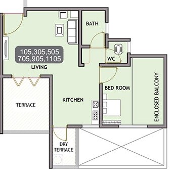 Floor plan of 1 BHK 628 Sq. Ft. Apartment in Aksha Concord Amulyam, Pune