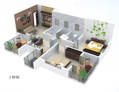 Floor plan of 2 BHK 850 Sq. Ft. Apartment in Aksha Concord Amulyam, Pune