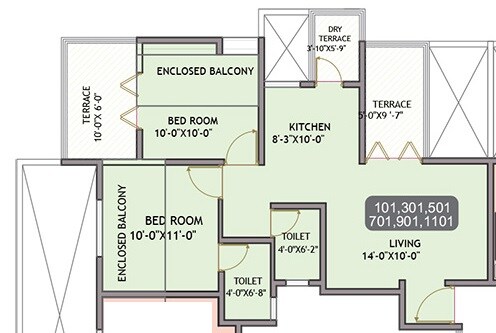 Floor plan of 2 BHK 890 Sq. Ft. Apartment in Aksha Concord Amulyam, Pune