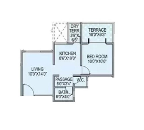 Floor plan of 1 BHK 599 Sq. Ft. Apartment in Aksha Empire, Pune