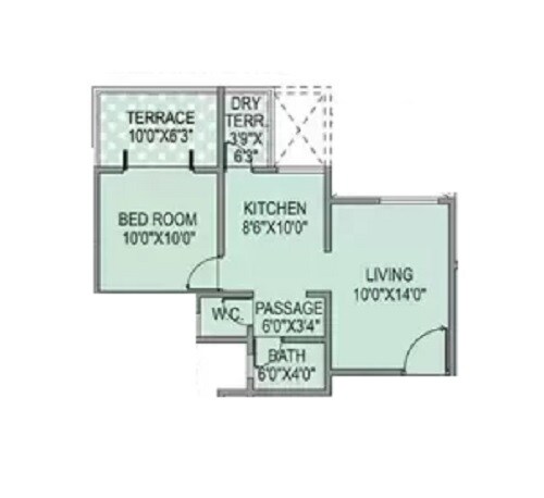 Floor plan of 1 BHK 610 Sq. Ft. Apartment in Aksha Empire, Pune