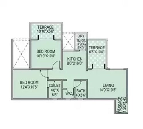 Floor plan of 2 BHK 877 Sq. Ft. Apartment in Aksha Empire, Pune