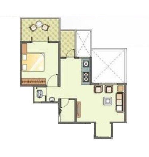 Floor plan of 1 BHK 557 Sq. Ft. Apartment in Aksha Tulip Swapnalok, Pune