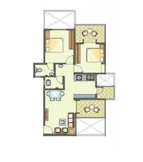 Floor plan of 2 BHK 758 Sq. Ft. Apartment in Aksha Tulip Swapnalok, Pune