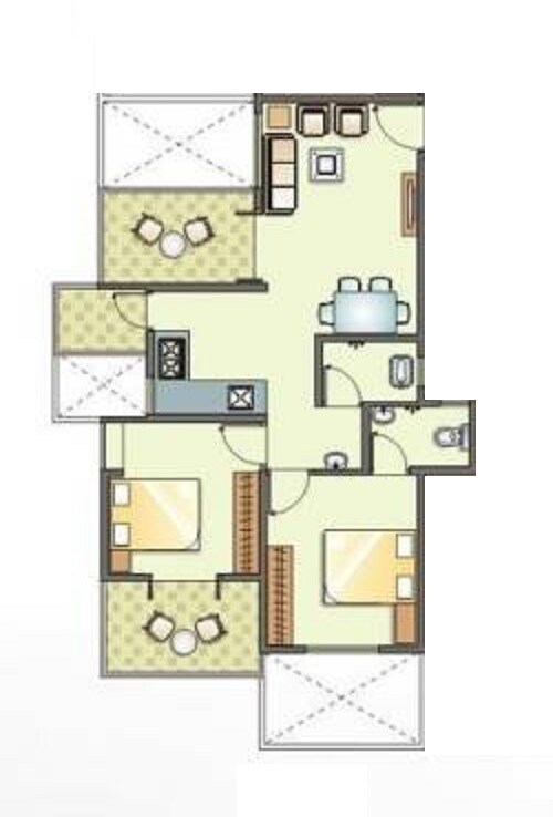 Floor plan of 2 BHK 766 Sq. Ft. Apartment in Aksha Tulip Swapnalok, Pune