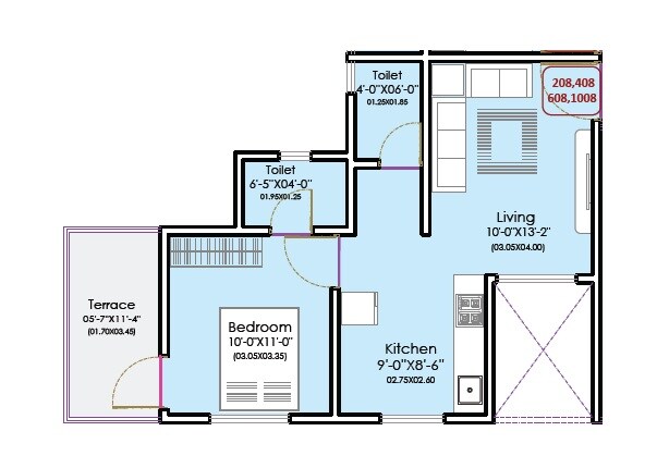 Floor plan of 1 BHK 371 Sq. Ft. Apartment in Aksha Vrundavan, Pune