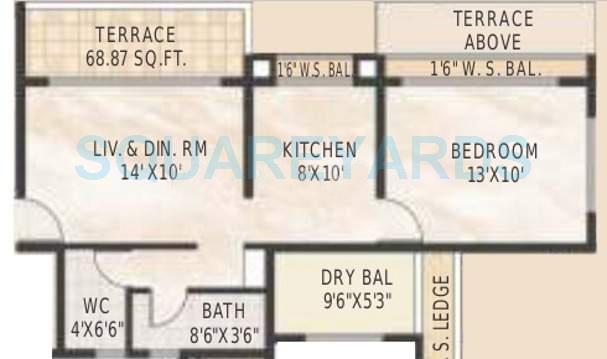 Floor plan of 1 BHK 670 Sq. Ft. Apartment in Akshar Alltorios, Pune