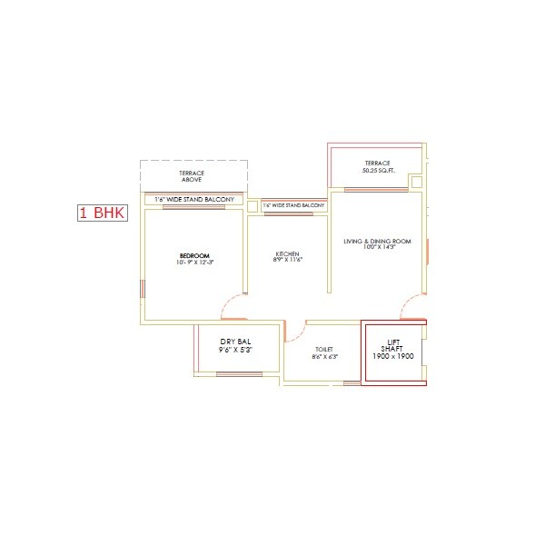 Floor plan of 1 BHK 542 Sq. Ft. Apartment in Akshar Altorios, Pune
