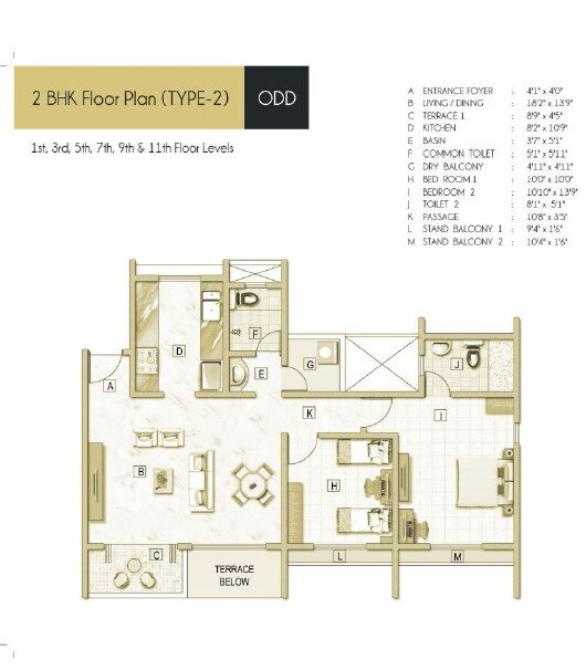 Floor plan of 2 BHK 740 Sq. Ft. Apartment in Akshar Elementa, Pune