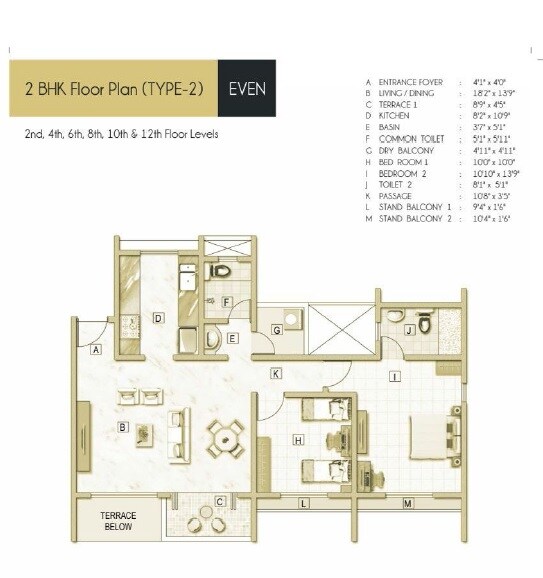 Floor plan of 2 BHK 836 Sq. Ft. Apartment in Akshar Elementa, Pune